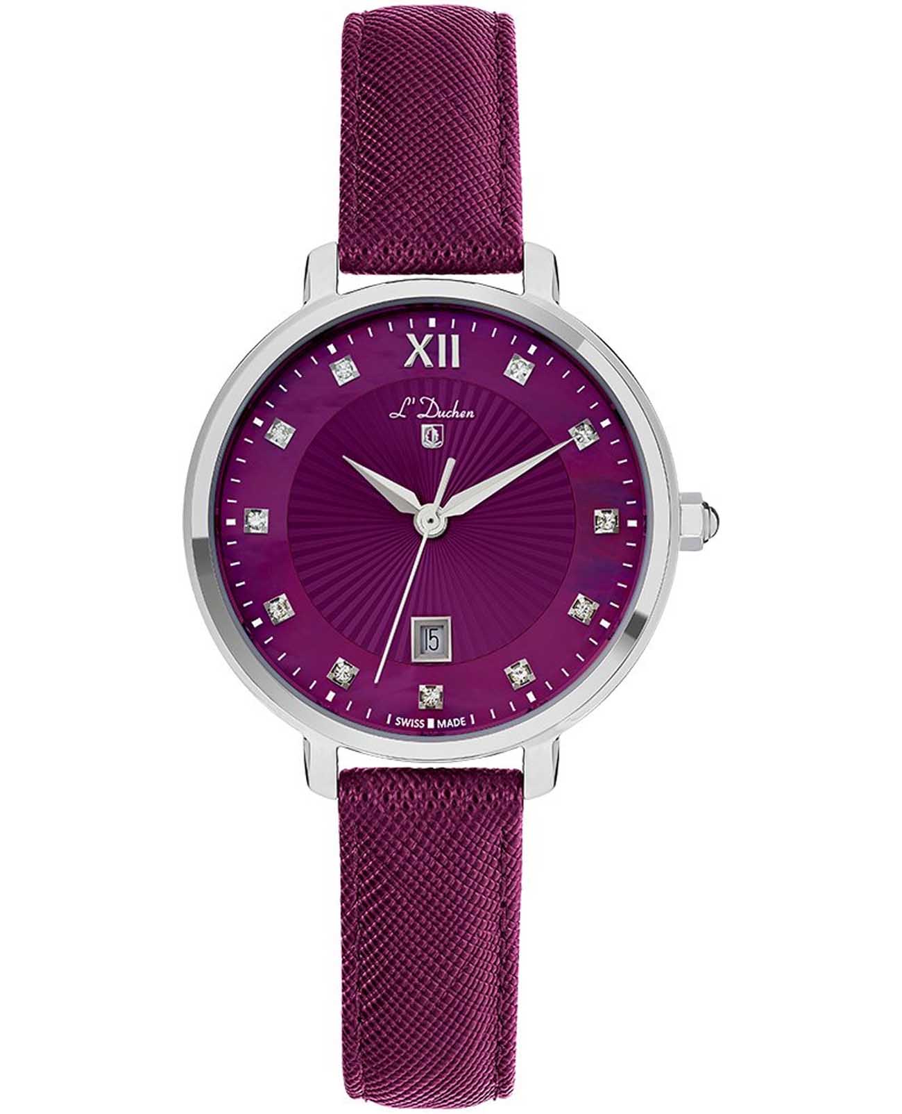 L'Duchen L'Duchen Eternity D 811.19.30  D 811.19.30 кварцевые женские часы фиолетовый циферблат, браслет кожаный — вид спереди